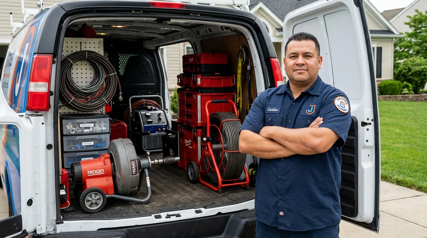 Professional drain cleaning equipment and Johns Plumbing LLC plumber in Winamac