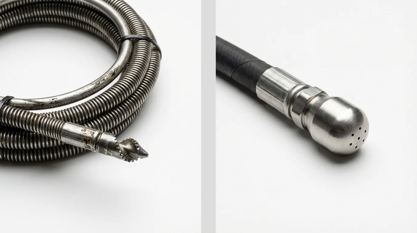 Drain snake cable and hydro jetting nozzle used for drain cleaning in Winamac, IN