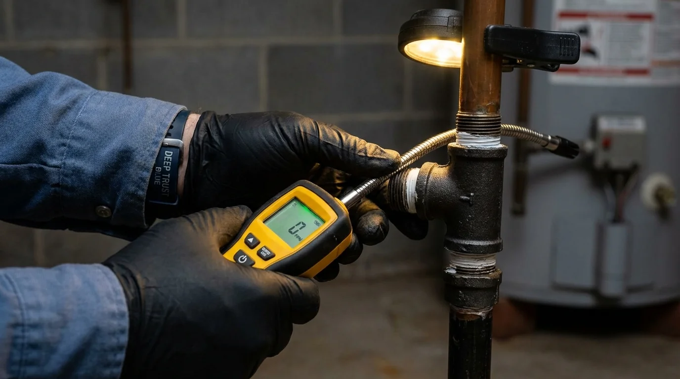 Gas leak detection with electronic sniffer by Johns Plumbing LLC in Winamac