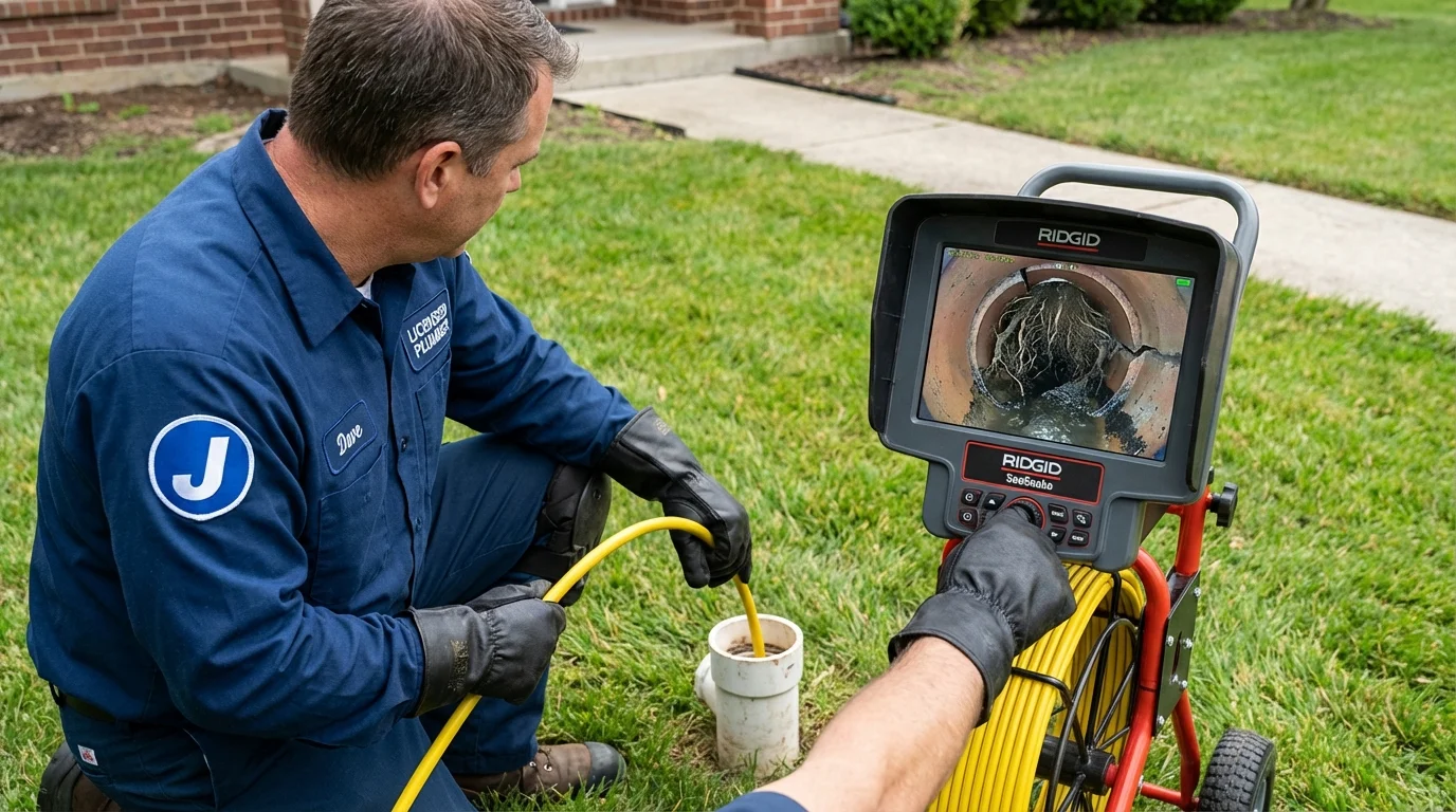 Sewer camera inspection being performed by Johns Plumbing LLC in Winamac
