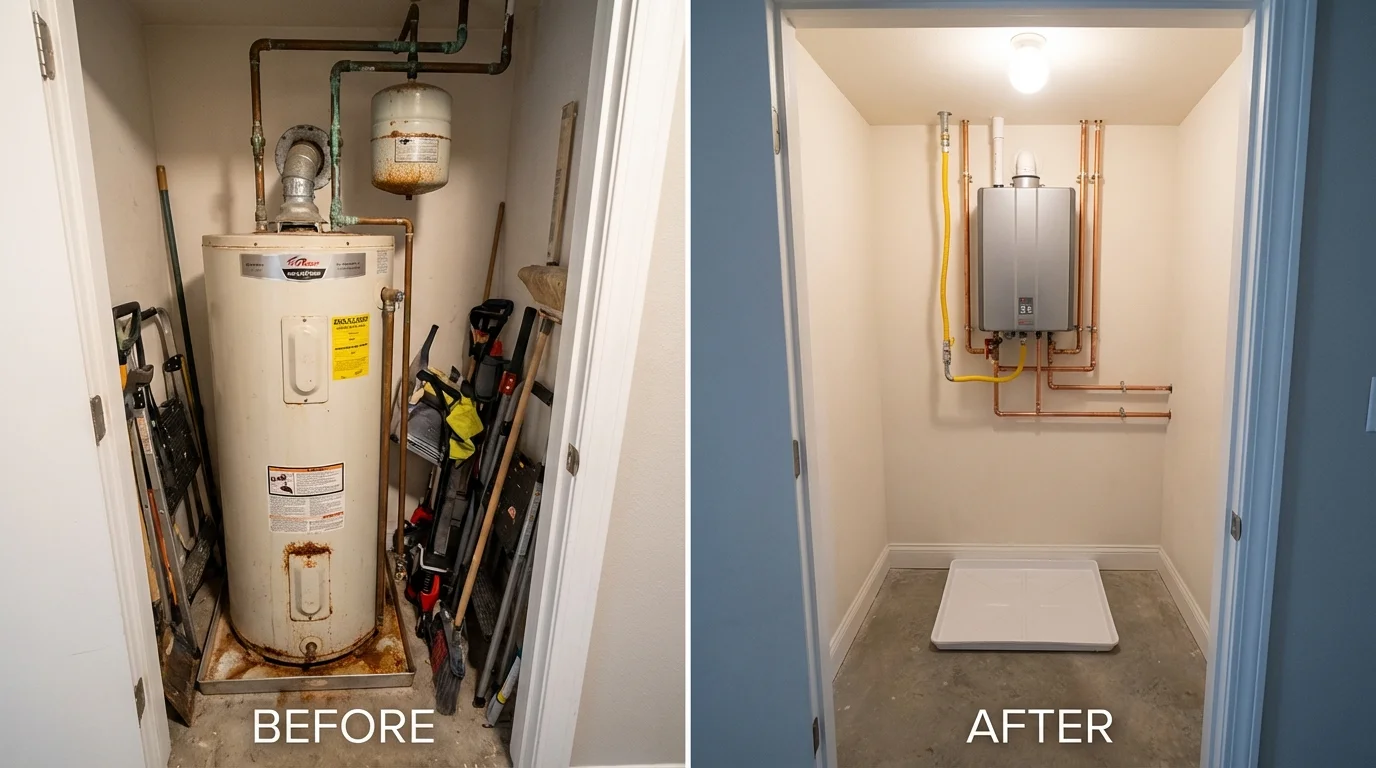 Tank water heater versus wall-mounted tankless unit comparison for Winamac, IN homeowners